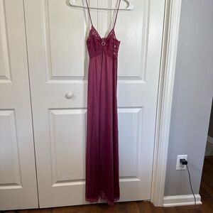 Vintage 70s Formfit Rogers Mauve Lace Negligee Nightgown with Sparkle Detail